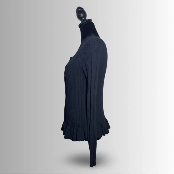 Cabi Black ‘Party’ Cardigan With Ruffle Hem, Ribbed, Cropped Outerwear, Size Md - Picture 8 of 11